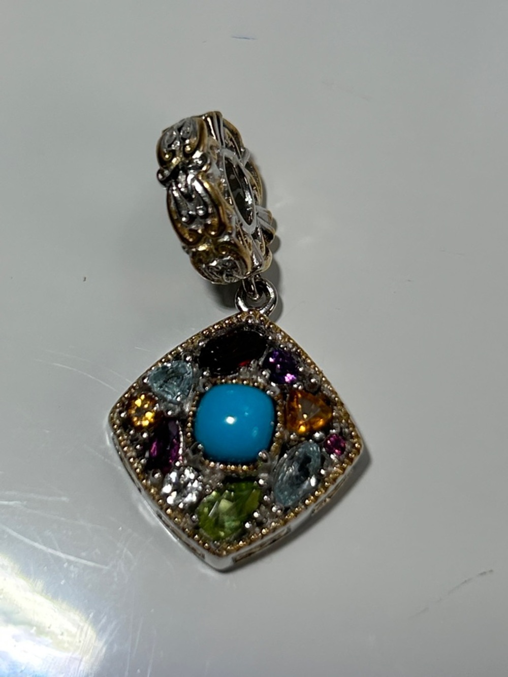 NWOT Gems En Vogue Palladium Multi Genuine Gemstone Euro Pandora Style Charm